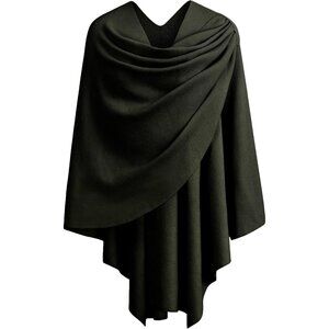 Women's 1-dark Green Cross Front Poncho Sweater Wrap Knitted Elegant Shawls Cape